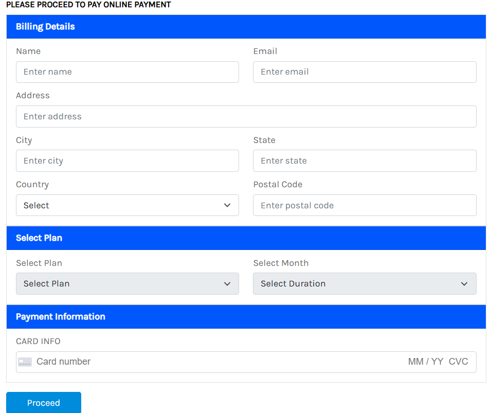 Billing form